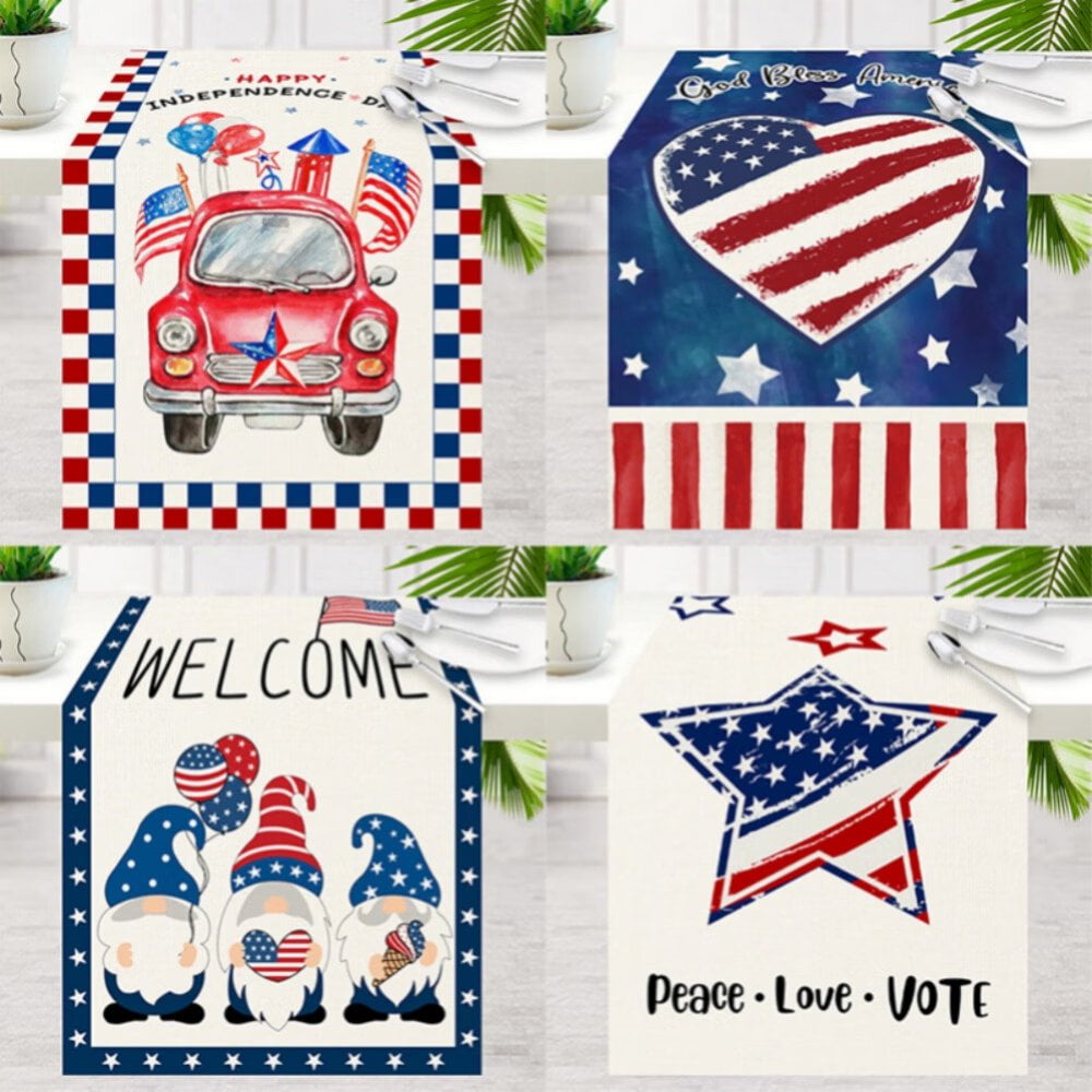 Happy Memorial Day Patriotic Table Runner - 13x72 Inch Stars & Stripes Flag Design For 4th Of July & Independence Day Decor