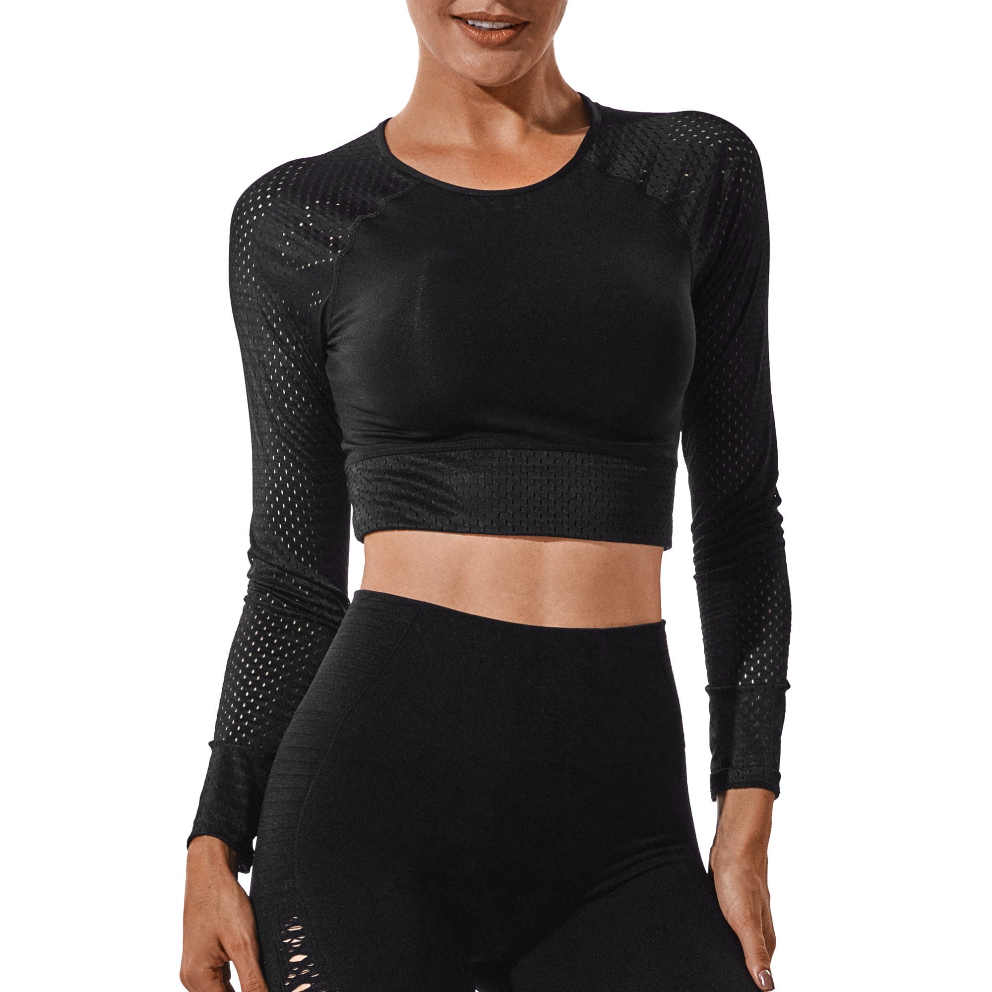 NEW Womens Long Sleeve Fitness Gym Yoga Crop Top T Shirt Active Sports Tops X102 