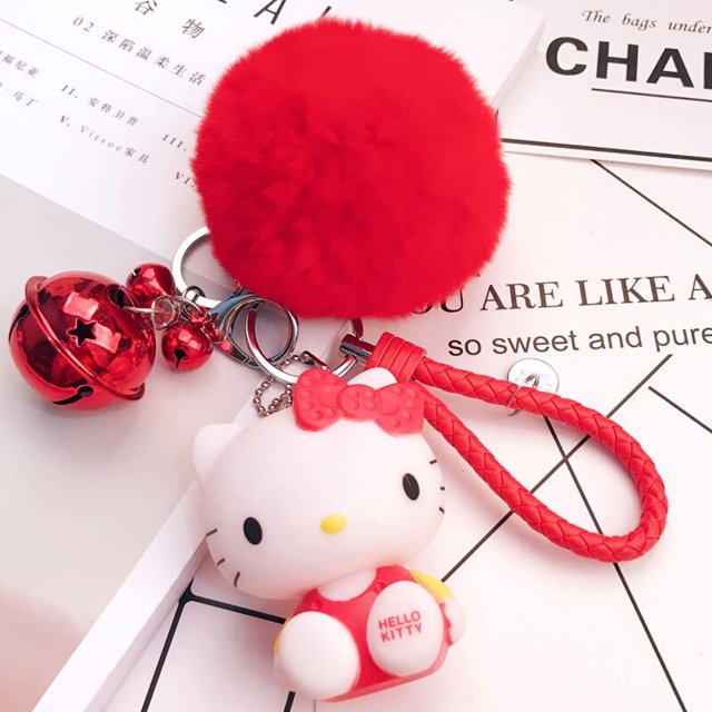 LLavero de juguetes de peluche Kawaii Sanrio Hello Kitty, llaveros de dibujos animados para niñas lindas, llaveros de felpa, bolsos, adornos colgantes, regalos de Festival de joyería