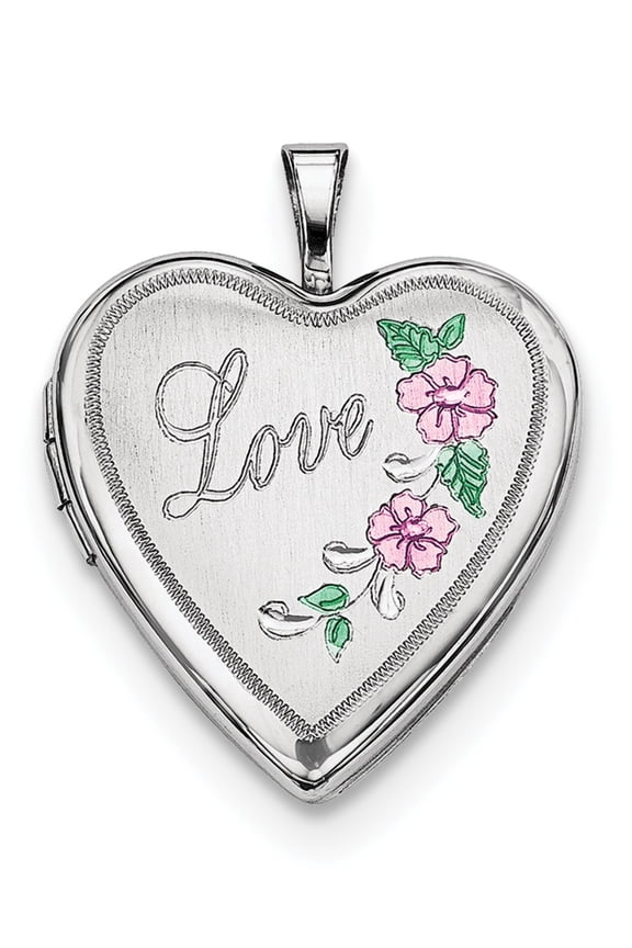 Sterling Silver Rhodium-Plated 20mm D/C & Enameled Love Heart Locket (25.15 X 19.6) Made In Hong Kong qls422