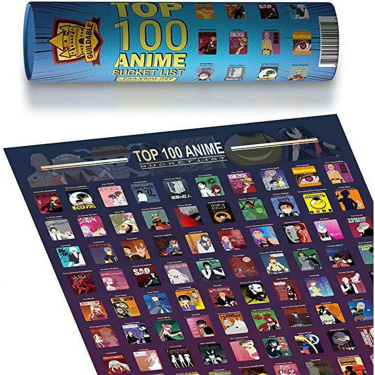 Novo topo 100 animes riscar fora do cartaz-balde lista poster