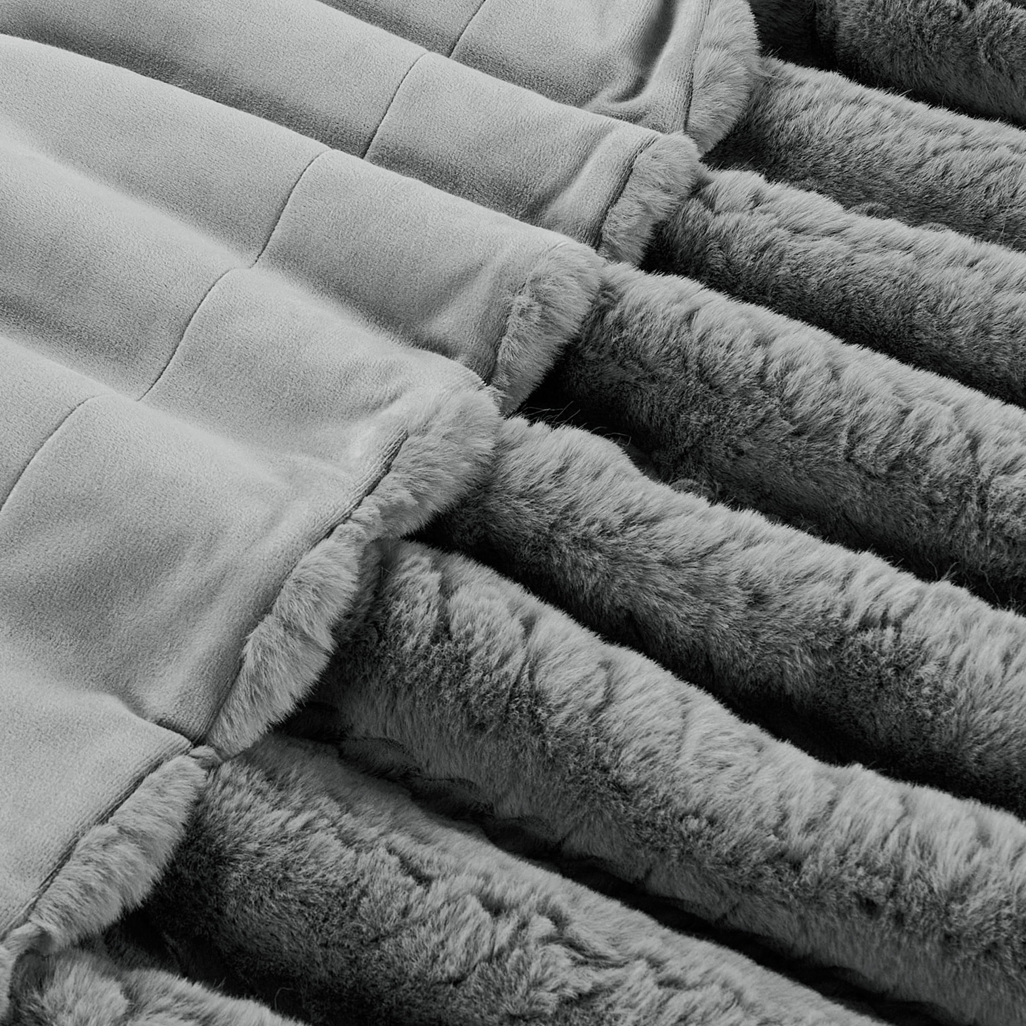 Home Soft Things Tread Pattern Faux Fur Throw Blanket with Micromink Back, Luxury Soft Cozy Plush Fluffy Fuzzy Reversible Thick Warm Throw Blanket, 60x70 inches, Grey