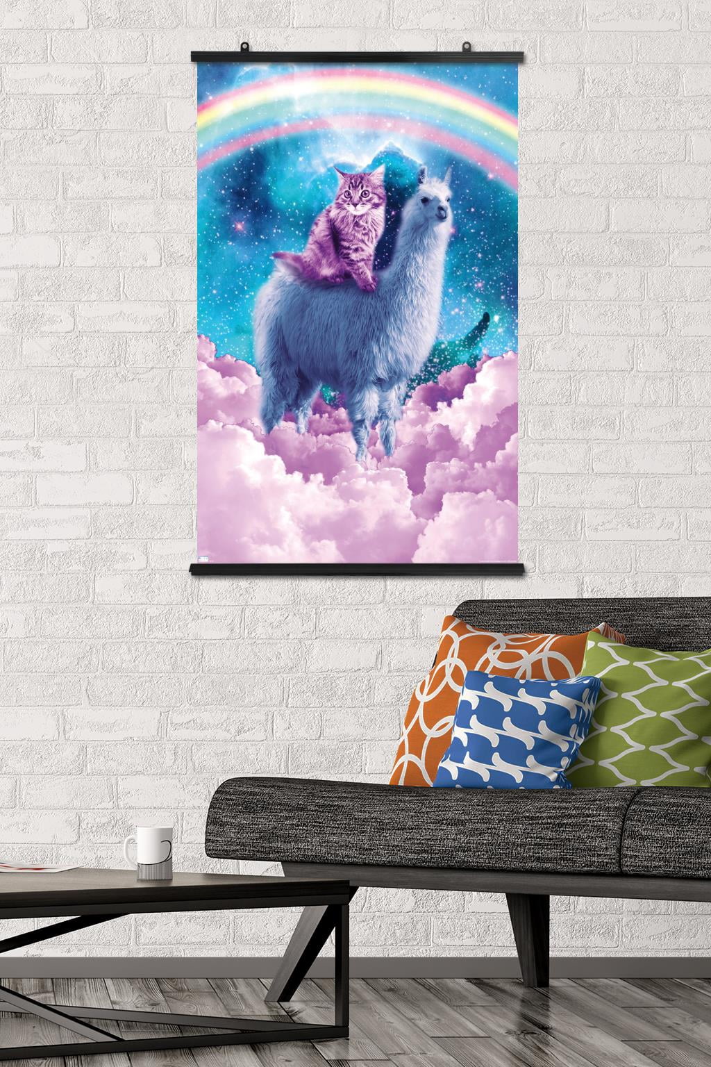 James Booker - Rainbow Llama Cat Clouds Wall Poster, 22.375" x 34"