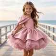 thumbnail image 6 of Girls Satin Mini Princess Dresses Cape Sleeve Neck Ruffle Tiered Gowns for Wedding Birthday Party Evening Ceremony Pink 5-6 Years, 6 of 6
