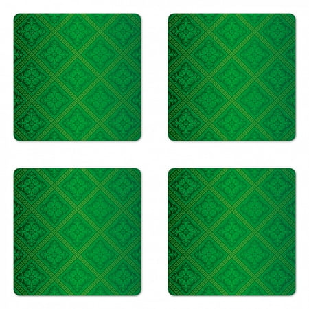 

Green Coaster Set of 4 Vector Illustration Seamless Pattern of Foliage Botanical Details Pattern Square Hardboard Gloss Coasters Standard Size Forest Green by Ambesonne