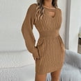 thumbnail image 4 of Lovskoo 2024 Sweater Dress for Women Fall and Winter Hollow Waist Bodycon Knitted Sweater Dress Khaki, 4 of 5
