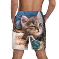 thumbnail image 3 of Sigee Playful Cat Print Mens Swim Trunks with Compression Liner Quick Dry Swim Stretch Beach Shorts with Pockets,S-3XL, 3 of 7