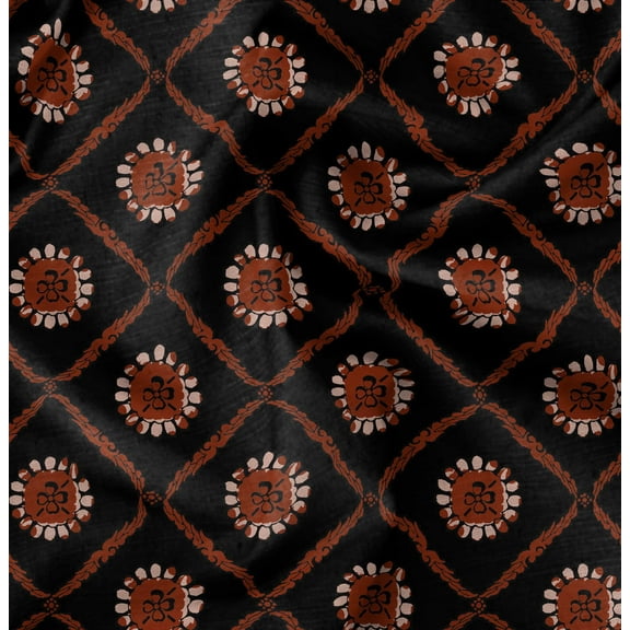 Soimoi Florals Print, Silk Fabric, Decor Sewing Fabric by The Yard 42 Inch Wide,Decorative Fabric for Shirts Suits Ties, Black
