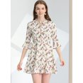 thumbnail image 2 of Unique Bargains Femmes Cloche Florale Manches 3/4 Cravate Manches Volants Robes d'Ourlet, 2 of 4