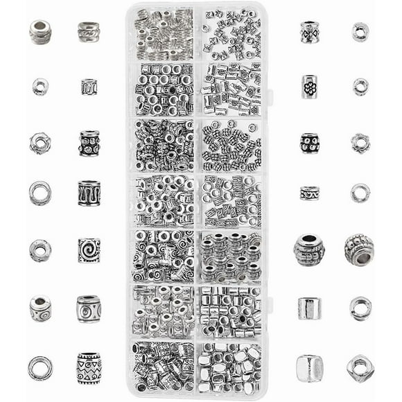 405 Pcs Perles Intercalaires en Argent Tibétain - 14 Styles Perles Rondes en Métal pour Fabrication de Bijoux en Alliage pour Bracelets Colliers Boucles d'Oreilles