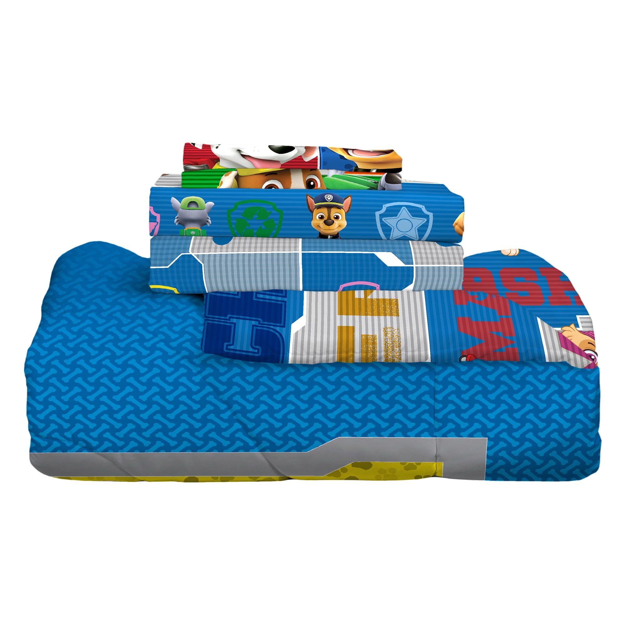 PAW Patrol Kids Twin Bed in a Bag, Comforter and Sheets, Blue and Gray, Nickelodeon