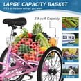 thumbnail image 3 of MOPHOTO 24" Adult Tricycle Folding Three Wheel Cruiser Bikes 7 Speed, Portable and Foldable Tricycle Trikes with Cargo Basket &Bell, for Men & Women Outdoor Cycling, Pink, 3 of 10