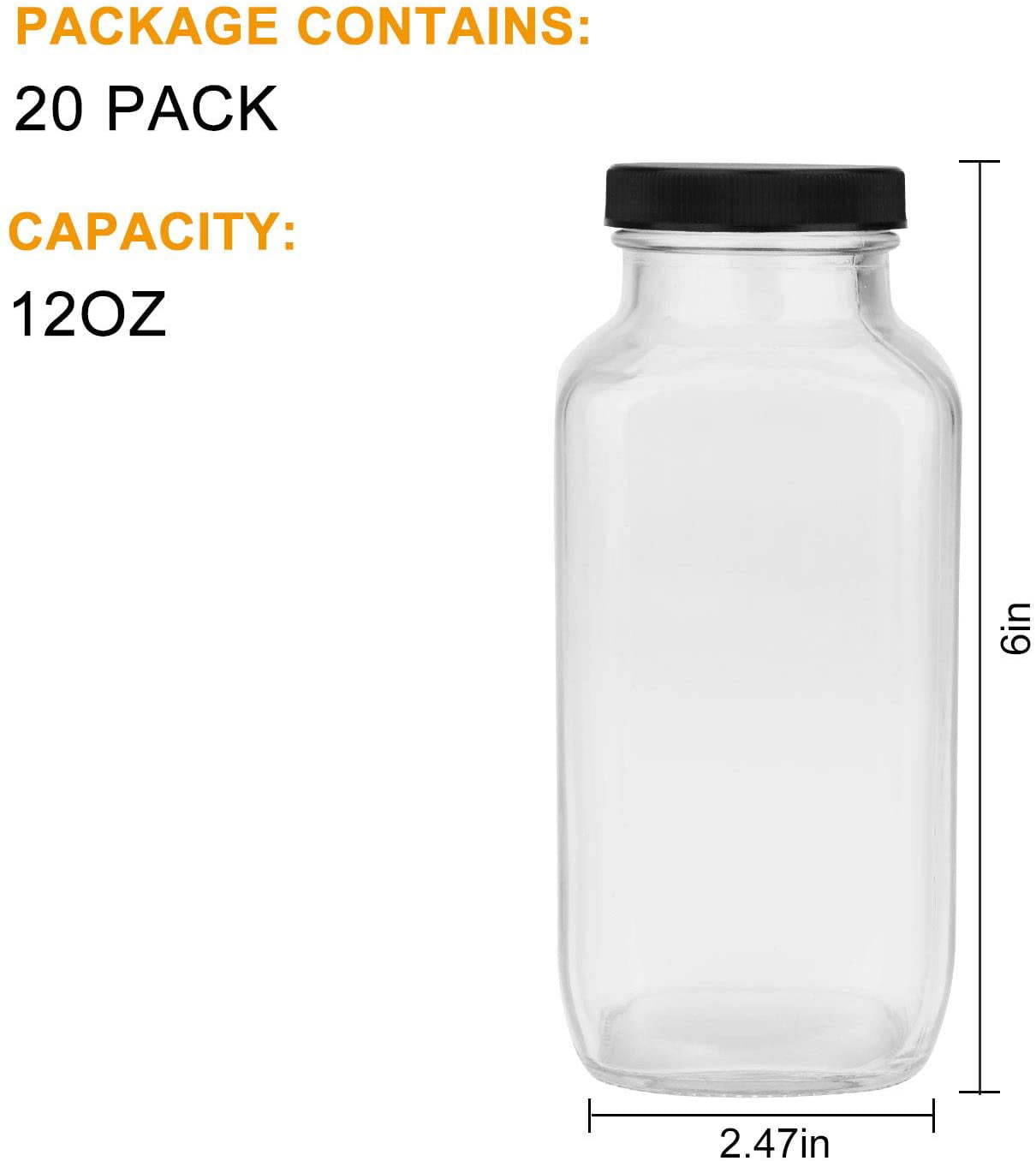 Labels and Sponge Brush Included Milk Kombucha and More Great for storing Juices HINGWAH 16 OZ Glass Drink Bottles Set of 12 Vintage Glass Water Bottles with Lids Beverages