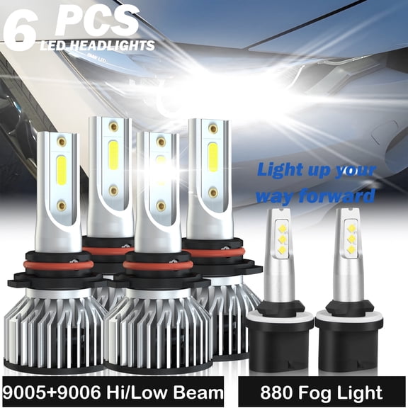 For Cadillac Escalade 2002 LED Headlight Bulbs 9005 High Beam 9006 Low Beam 880 Fog Light 500% Brighter than Halogen 6pcs