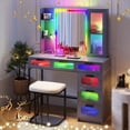 HNEBC RGB Grey Vanity, Makeup Vanity with Dazzling Lights and 6 Drawers ...
