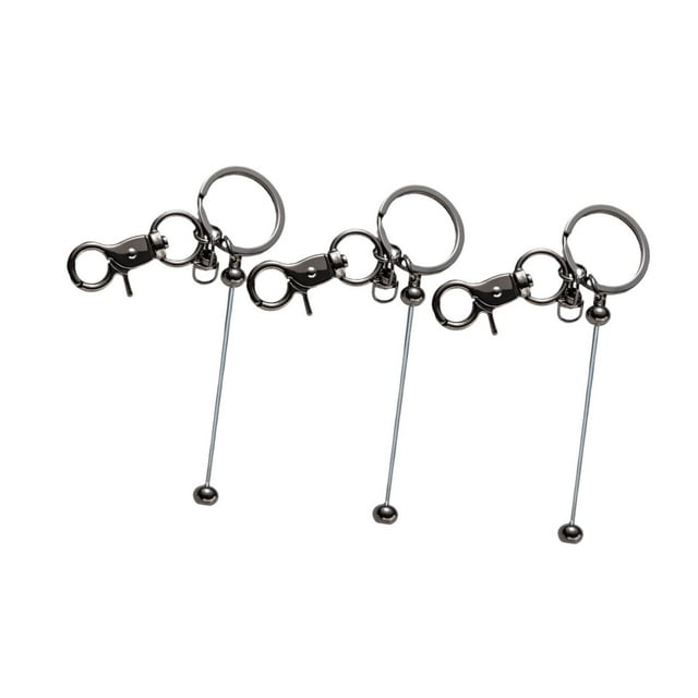 lionlar 3 Pieces Beadable Keychain Bar Beads Key for Jewelry Making DIY Pendant dark grey