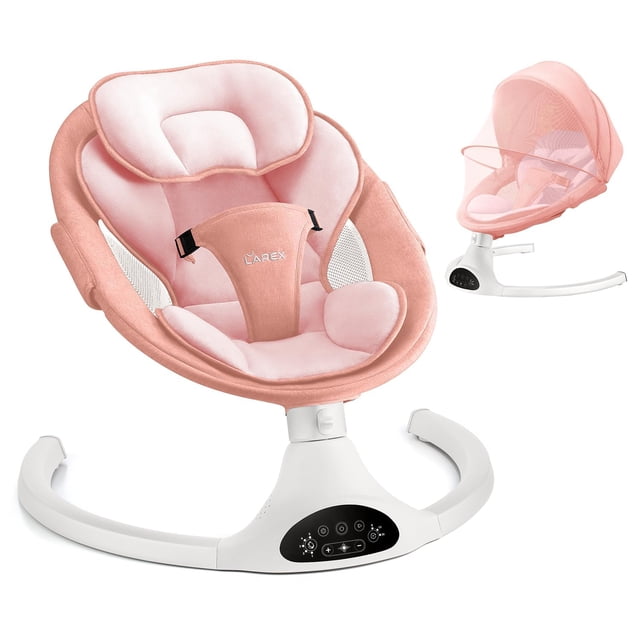 Mecedora eléctrica portátil para bebé Larex, 5 velocidades, Bluetooth, rosa