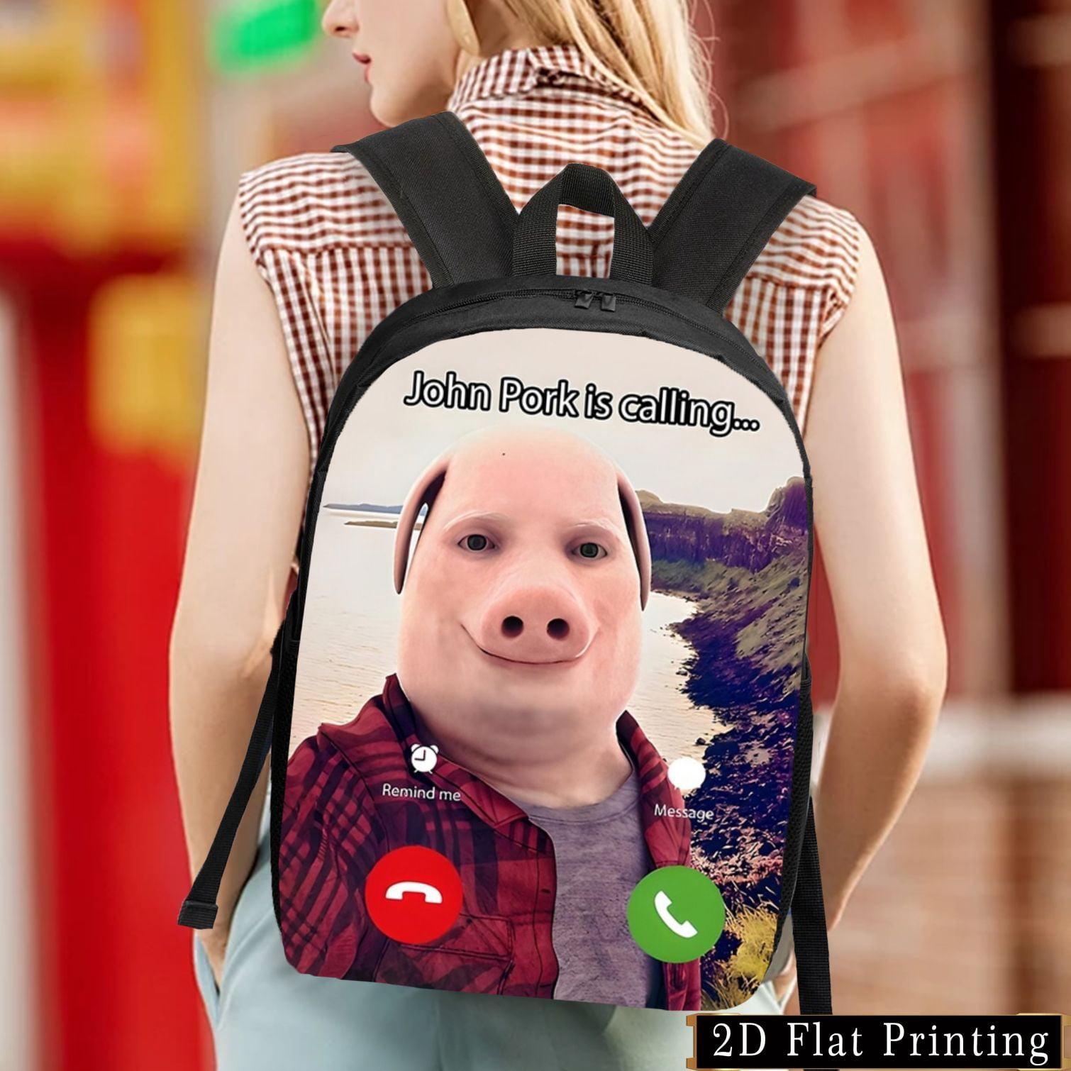 John Pork Cartoon Print Backpack Lightweight Large Capacity Foldable Bag with Adjustable Straps & Side Pockets, Casual Unisex Design for College, Travel, Daily Use, Backpack for , Secu