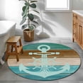 thumbnail image 4 of Nautical Anchor Round Living Room Rugs 4 ft, Rustic Blue Brown Wood Grain Ocean Washable Area Rug with Non-Slip Sturdy Edge Binding Round Carpet for Entryway Kitchen Bedroom Bathroom, 4 of 9