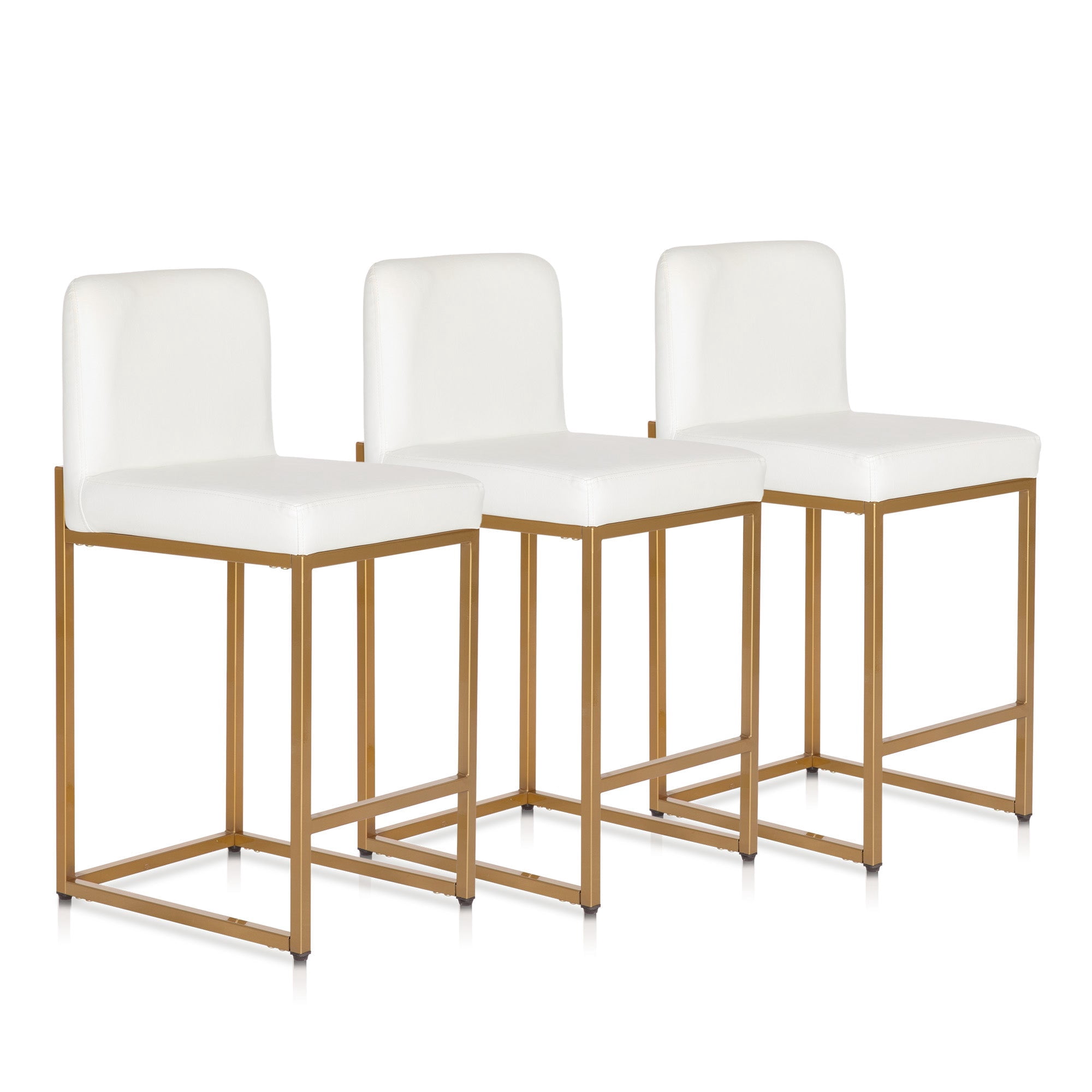 SUMMIT LIVING 24" Counter Height Bar Stool Set of 3, Faux Leather Upholstered Bar Stool with Back, White