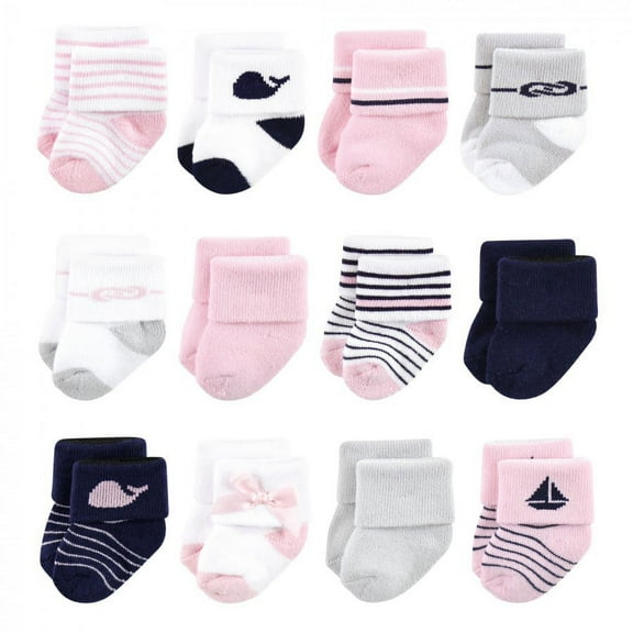 Luvable Friends Baby Boy Newborn and Baby Terry Socks, Sailboat 12-Pack, 0-6 Months