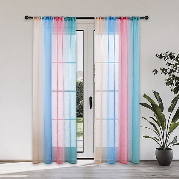 Sheer Curtain Semi Bedroom Curtains 63 inches Length Linen Rainbow Ombre Curtains Rod Pocket Drapes Girls Living Room Mermaid Bedroom Nursery Window Decor, 1 Panel(Rainbow,55"x63")