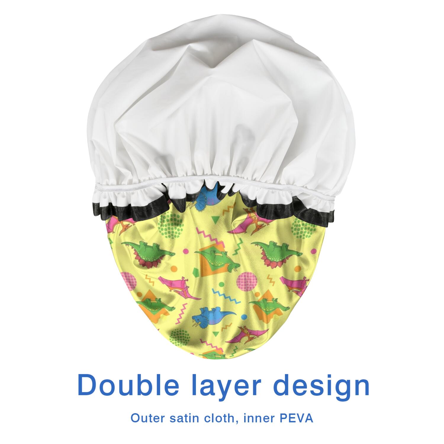 Shower Caps,Yellow Dinosaurs Geometric Pattern Waterproof Shower Cap for Women 4 Pieces,Double Reusable Hair Cover for Shower PEVA Elastic Stretch Hem
