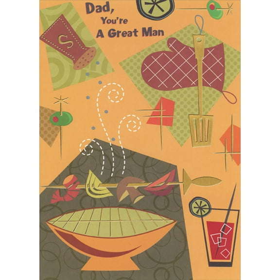 Designer Greetings Salt Shaker, Oven Mitt, Spatula, Skewer and Orange Grill African American Father's Day Card for Dad