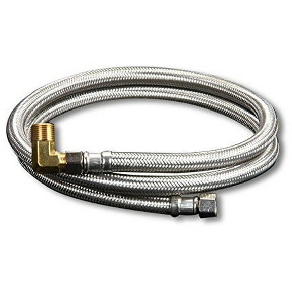 Highcraft 27796PR-NL Lead Free Braided Stainless Steel Premium Dishwasher Connector Hose with PVC Inner Tube, 3/8" Compression Connections and Brass Elbow, 96"