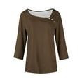 thumbnail image 5 of Nfurl Square Neck Tops for Women Elegant Solid Color 3/4 Sleeve Blouses Business Casual Shirts Fitted Ladies Summer Going Out Top Brown L, 5 of 5