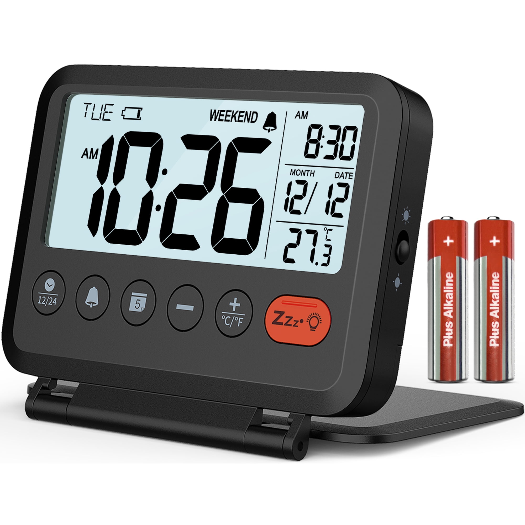VOCOO Digital Travel Alarm Clock with LCD Display, Battery Operated, Folding Desk Clock Black VOCOO Digital Travel Alarm Clock with LCD Display, Battery Operated, Folding Desk Clock Black d