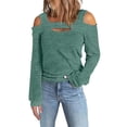 thumbnail image 2 of Conairie Womens Cold Shoulder Shirt Solid Loose Long Sleeve Tops Comfy Summer Fashion Casual Blouses Green M, 2 of 4