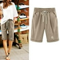 thumbnail image 4 of Ecqkame Shorts for Women Women's Summer Printed Five Points Large Size Cotton Linen Pants Casual Pants Shorts Khaki XXL, 4 of 4