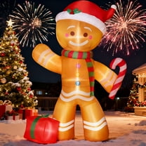 Joyfy 8 FT Christmas Inflatables Gingerbread Man Outdoor Decorations,Gingerbread Man with Candy Cane Blow Ups Yard with Built-in LEDs for Holiday Party Garden Lawn Decor