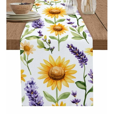 

Table Runner Dresser Scarf 13 x 48 Inch Spring Rustic Sunflower Lavender Flower Leaf Floral Table Runners Non-Slip Heat Kitchen Dining Table Decor for Indoor Outdoor Home Party Decoration