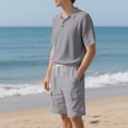thumbnail image 2 of CHUMUD Cotton Linen 2 Piece Sets for Men Half Button Collared Short Sleeve Shirts and Drawstring Cargo Shorts Summer Trendy Casual Vacation Outfits, 2 of 9