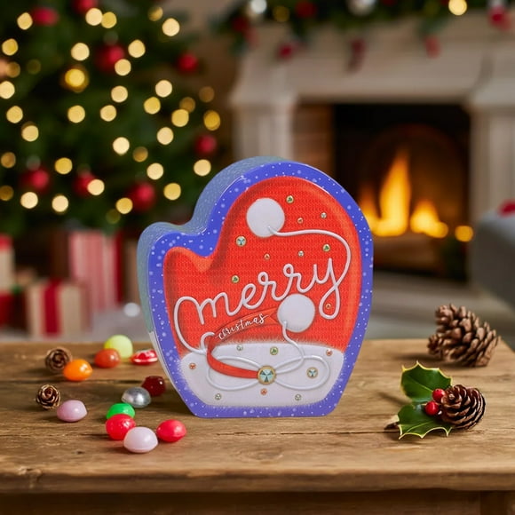 Decoraciones navideñas, adornos navideños, regalos navideños. Caja de hierro navideña alienígena. Caja de hierro para guardar galletas y dulces de Papá Noel. Caja de regalo vacía. Caja de hierro para