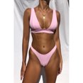 thumbnail image 2 of Traje de baño para mujer, cuello en V, color puro, cintura alta, espalda en T, correas regulables, 9 formas, botón trasero, trajes de baño divididos para playa, rosa, M, 2 of 6