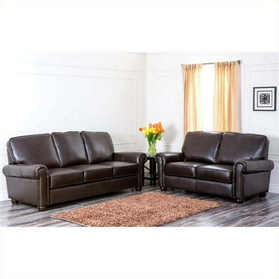 Abbyson London Top Grain Leather Sofa And Loveseat In Dark Brown Abbyson London Top Grain Leather Sofa And Loveseat In Dark Brown Com