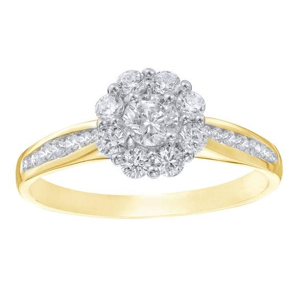 AFFY White Natural Diamond Flower Frame Engagement Ring in 14k Yellow Gold (0.75 Cttw)