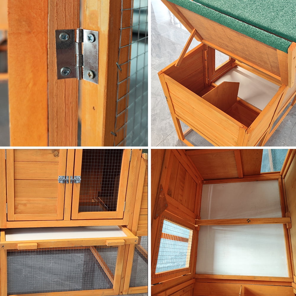 Fir Wood Chicken Coop with Enclosed Run, Elevated Hen House with Nesting Boxes & Lockable Door, Waterproof UV Roof Holds 4-8 Chickens
