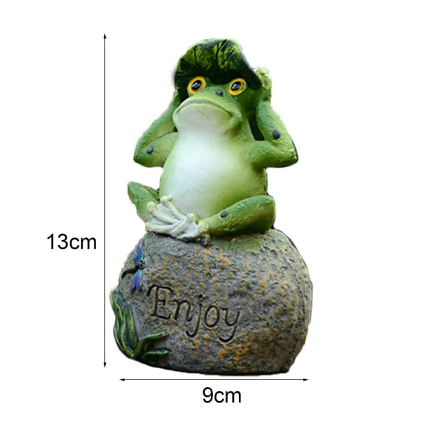 Neinkie Frog Garden Statues - Frog Sitting On Stone Garden Figurines Garden Frogs Decoration Sculpture Frog Figurine For Fairy Sculptures Ornaments Fo