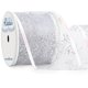 thumbnail image 1 of Ribbli Cinta con cable con purpurina de copo de nieve, cinta transparente de organza blanca con purpurina plateada, patrón de copo de nieve grande y borde iridiscente, cinta navideña de 2-1/2 pulgadas, 1 of 1