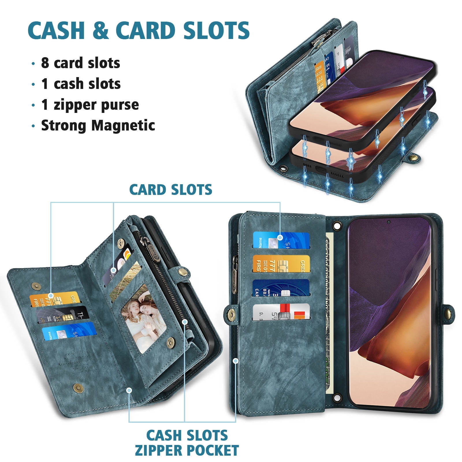 Asuwish Compatible with Samsung Galaxy Note 20 Ultra 5G Phone Case Zipper Wallet Screen Protector Strap Flip Card Holder Cell Cover for Note20 Plus Notes 20Ultra Note20+ U + 20+ Twenty Not S20 Blue