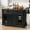 Black, variant on Harper & Bright Designs Farmhouse Kitchen Island with Storage, Sliding Barn Door & Metal Grid Side Door, Rolling Kitchen Island on 5 Wheels with Glass Holders, Island Table with Drop Leaf, White