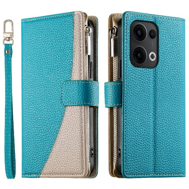 Funda cartera GANGXUN para OPPO Reno 13 , cuero PU con tarjetero, cremallera, correa de mano, soporte y protección 714°