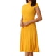 thumbnail image 4 of Vestido plisado de mujer Inspire Chic con cuello simulado, mangas cortas, ceñido a la cintura, estilo A, talla XL, color amarillo, 4 of 6
