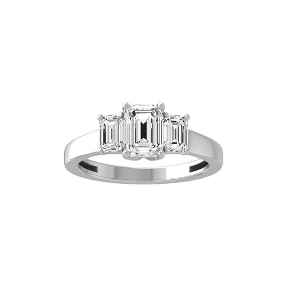 ARAIYA FINE JEWELRY Sterling Silver Lab-Grown Emerald-shape Diamond Three Stone Engagement Ring (1 3/4 Cttw, D-F Color, VS1 Clarity) Size 10