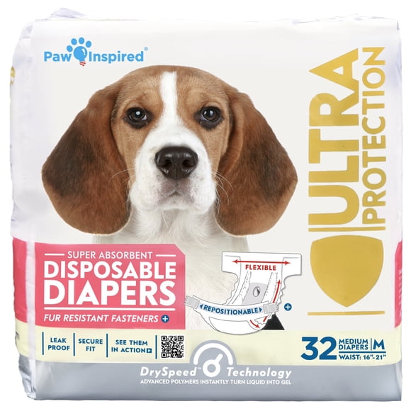 Pañales desechables para perros inspirados en las patas, ultra protección, 32 unidades