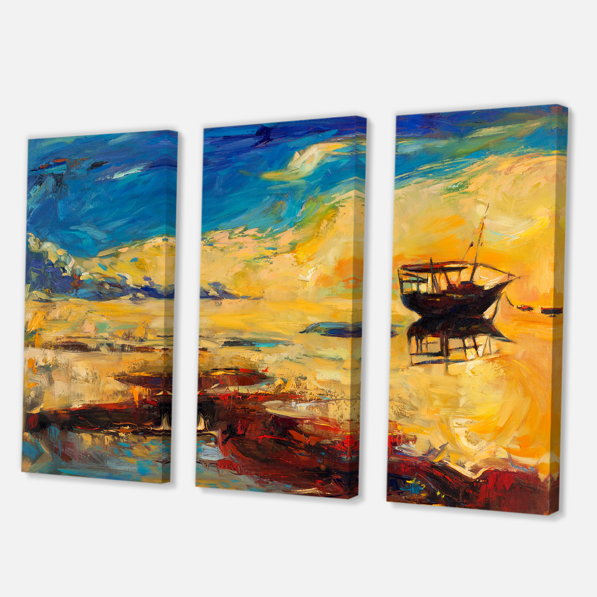 Designart ' Abstract Boat At The Ocean Horizon During Sunset ' Nautical & Coastal Canvas Wall Art Print